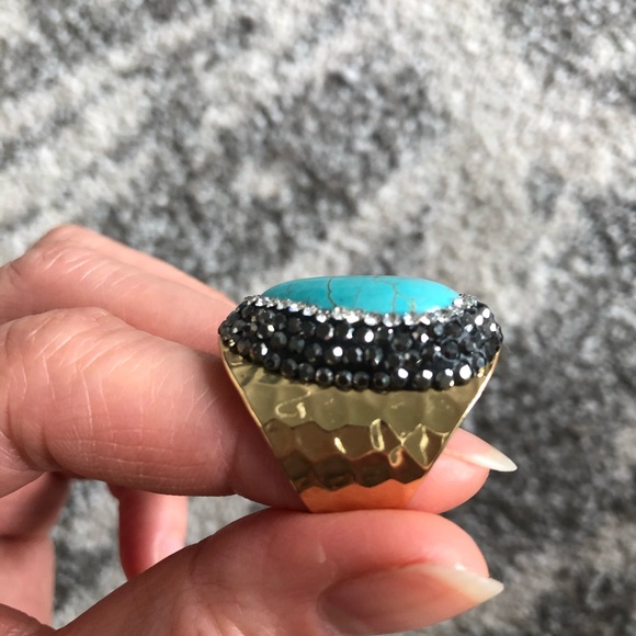 Bold Turquoise + Rhinestone Gold Plated Ring - Picture 8 of 8